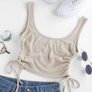 Zaful Ribbed Ruched Tie Crop Tank Top